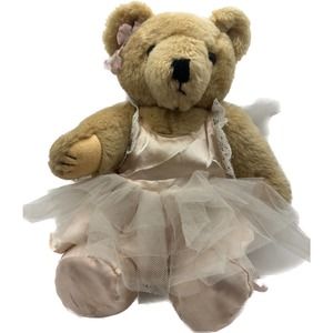 Lillian Vernon Vtg Teddy Bear Ballerina Plush Stuffed Animal Wool Jointed 12"